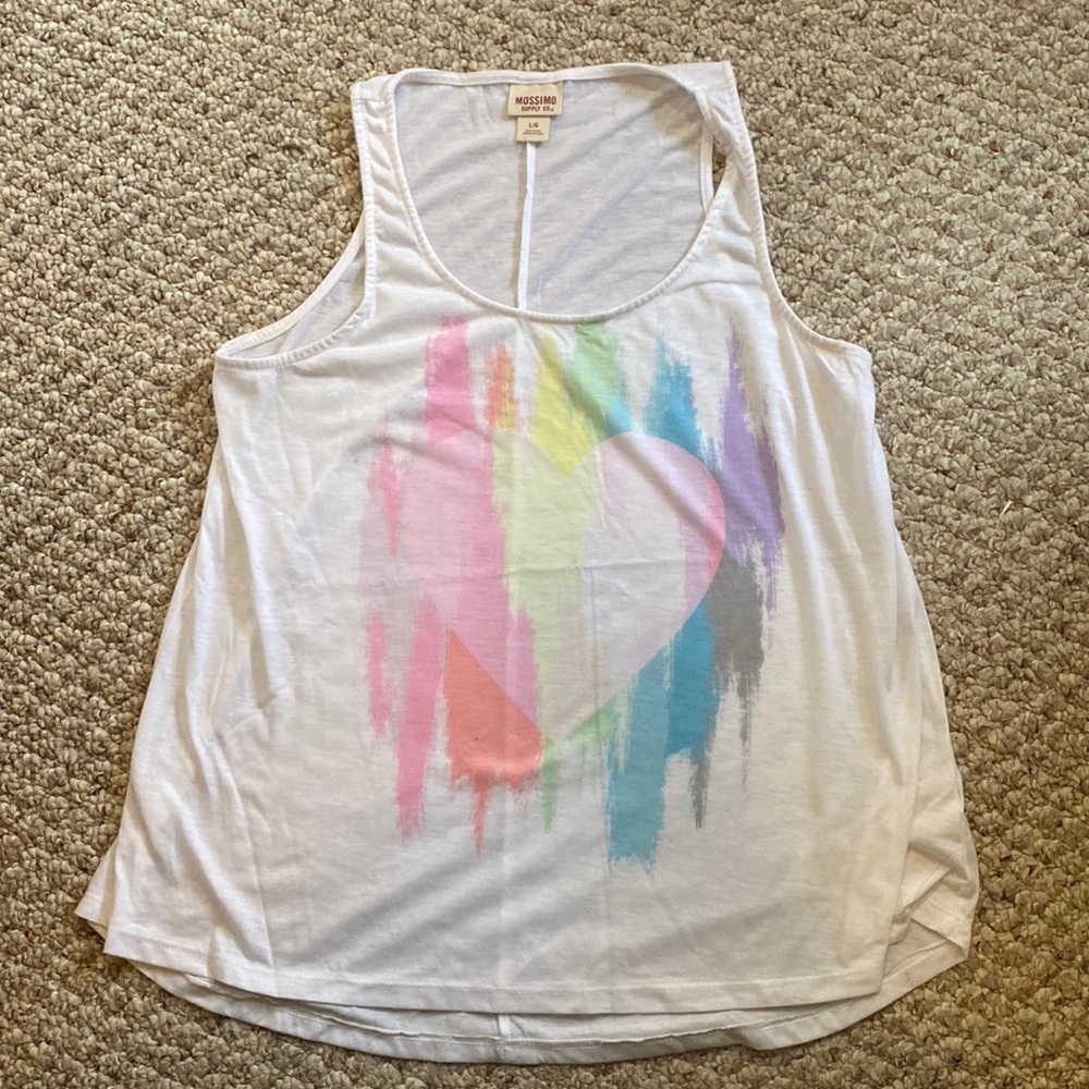 Mossimo white tank top with rainbow heart